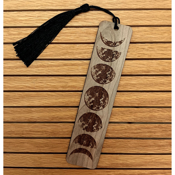 Moon Phases Engraved Wood Bookmark