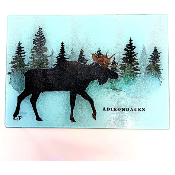 Glass Cutting Board- Moose and Evergreens