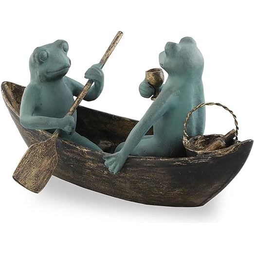 'Rowboat Picnic' Frogs in Canoe Sculpture