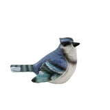 Blue jay bird figurine on a white background
