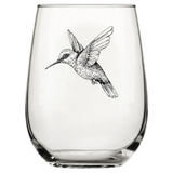 Stemless Wine Glass w/ Hummingbird or Dragonfly (2 options)