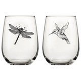 Stemless Wine Glass w/ Hummingbird or Dragonfly (2 options)