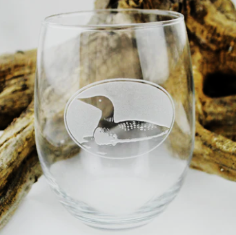 Stemless Loon Wine Glass
