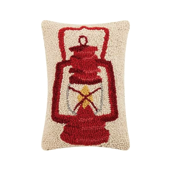 Red Lantern Hooked Wool Pillow