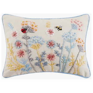 Gingham Embroidered Flowers Pillow