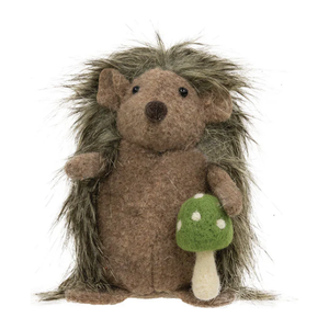 Standing Plush Hedgehog with Mushroom