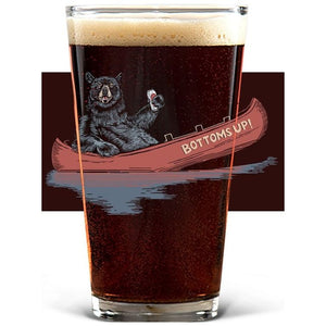 'Bottoms Up!' Pint Glass- Bear in Red Canoe