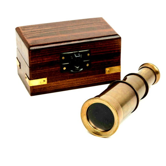 Mini Brass Telescope w/ Small Wooden Box