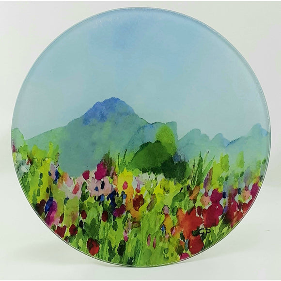 Round Glass Cutting Board/Trivet- Wildflowers