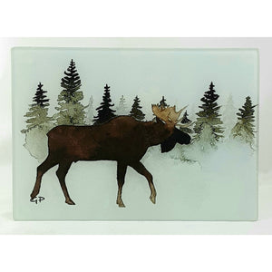 Glass Cutting Board-Moose and Evergreens