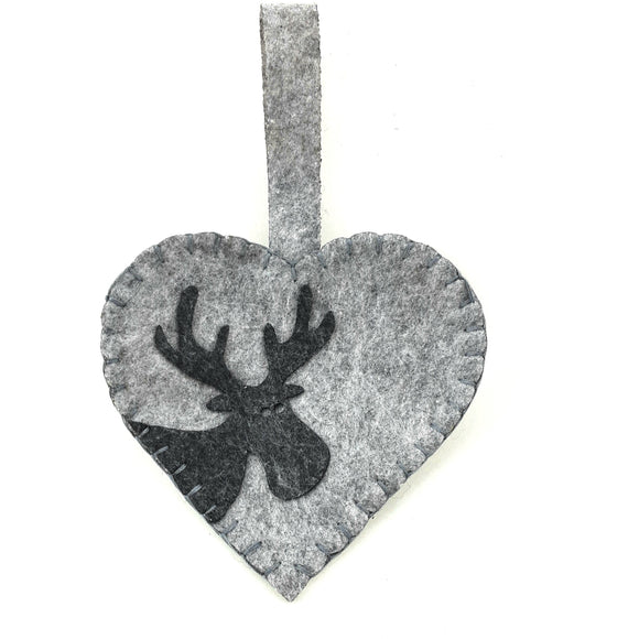 Felted Moose Heart Ornament
