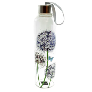 Glass Travel Bottle- Purple Flowers and Butterflies