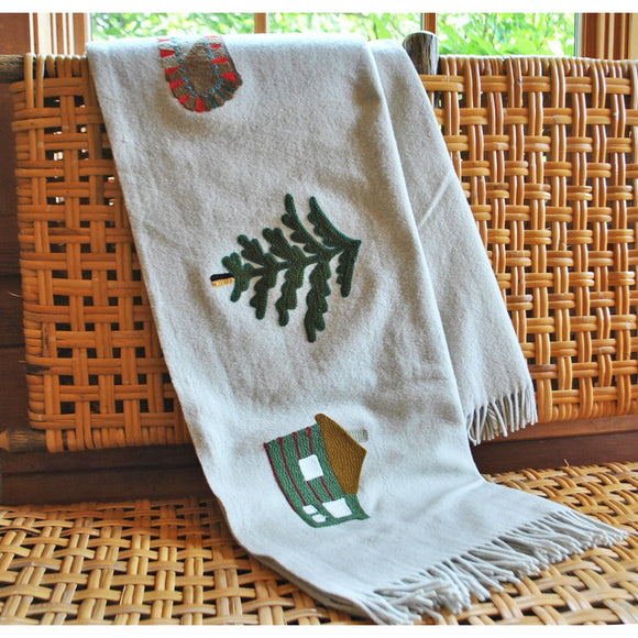 Wool Throw Blanket with Lodge Design (3 Designs Available)