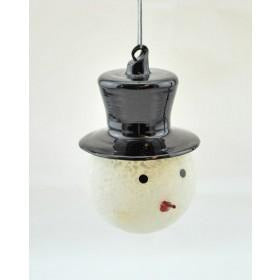 Snowman with Hat Glass Ornament