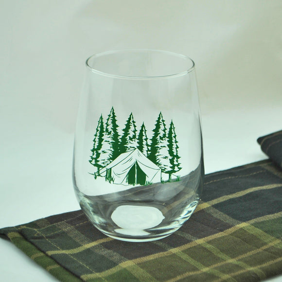 Camping Theme Stemless Wine Glass