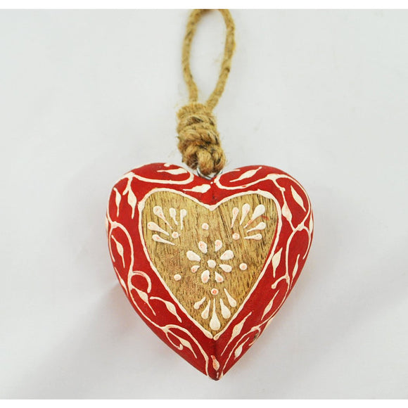 Wooden Heart with Flowers Ornament