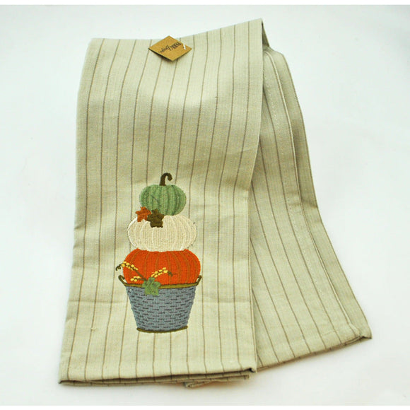 Stacked Pumpkins Embroidered Dish Towel