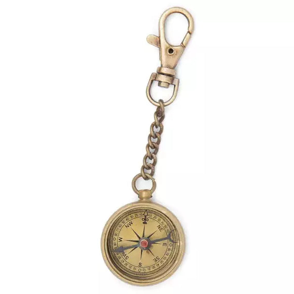 Miniature Brass Compass Keychain