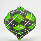 Green and Black Plaid Glass Ornament