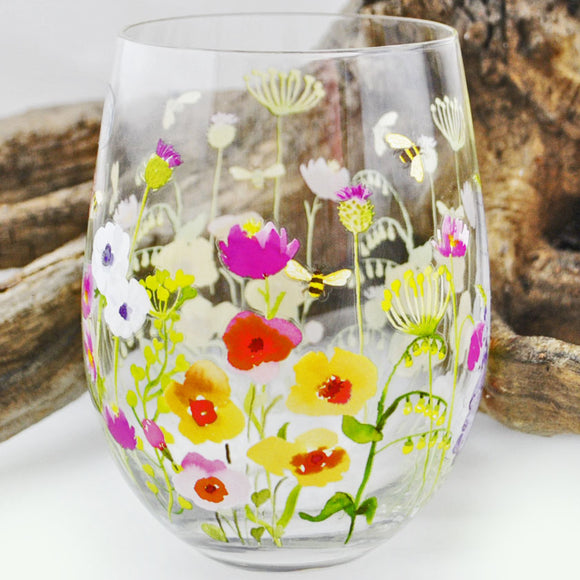 Stemless Wine Glass-Bee Garden