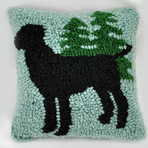 Lab & Trees Hooked Wool Pillow