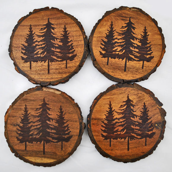 Wooden Coasters with Trees (Set of 4)