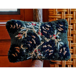 Pinecones on Green Hooked Wool Pillow