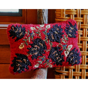 Pinecones on Red Hooked Wool Pillow
