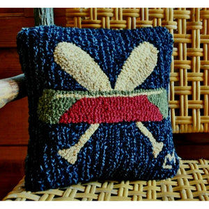 Canoe and Cross Paddles Hooked Wool Pillow