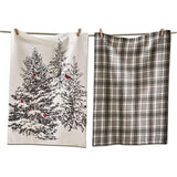 Winter Dishtowels- Set of Two (1 Plaid & 1 Trees with Cardinal)